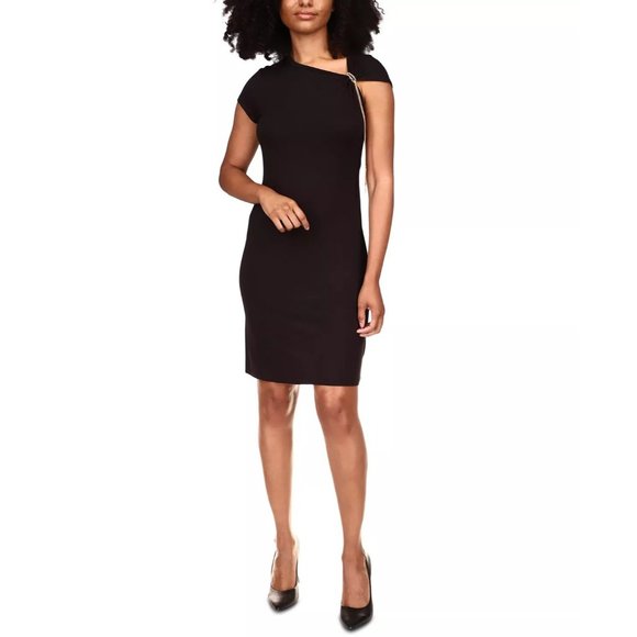 MICHAEL MICHAEL KORS Chain-Shoulder Asymmetrical Dress Black - Small - Picture 1 of 6